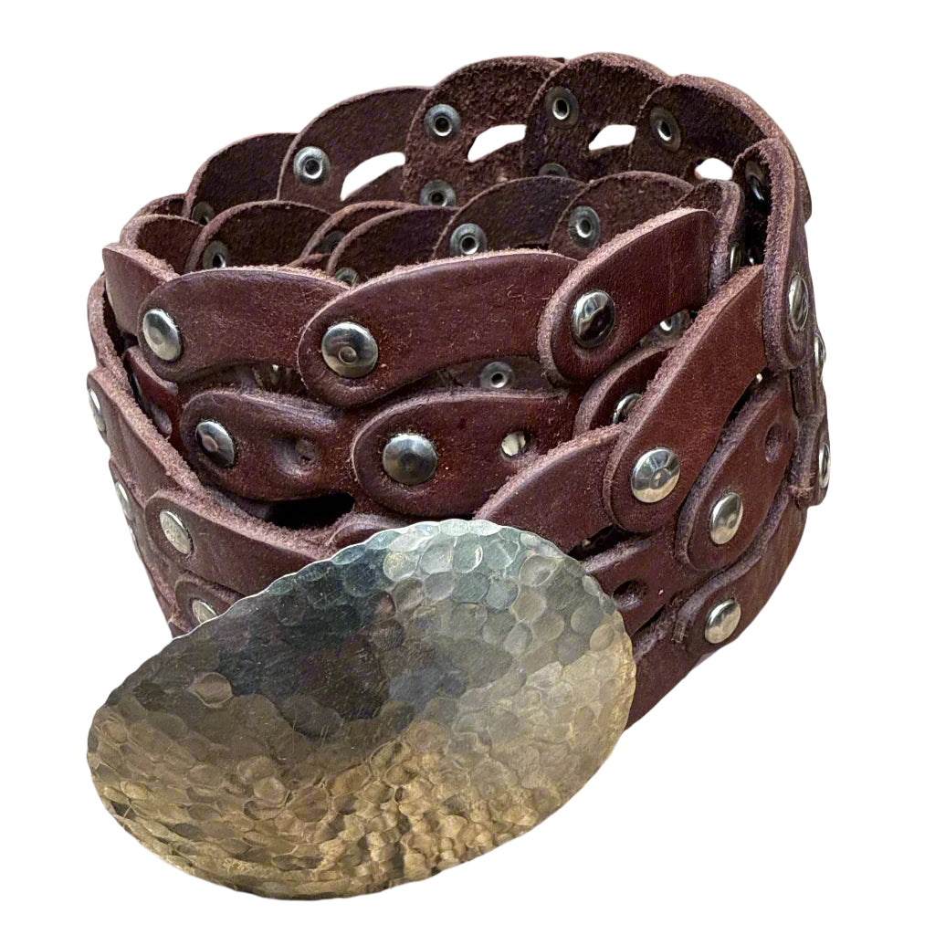 Moroccan Artisanal Leather Link Belt – Adjustable with Silver Buckle