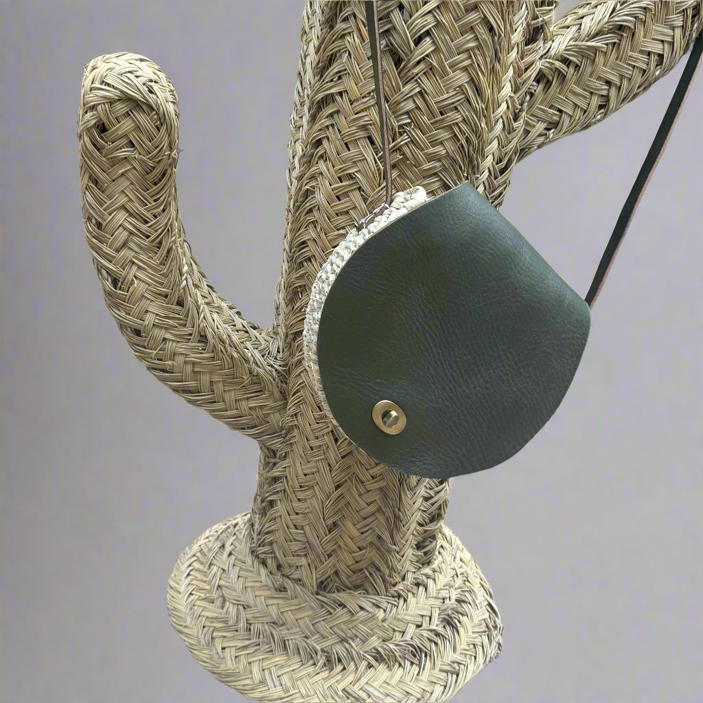 Handwoven Palm Leaves & Leather wicker Saddle Bag