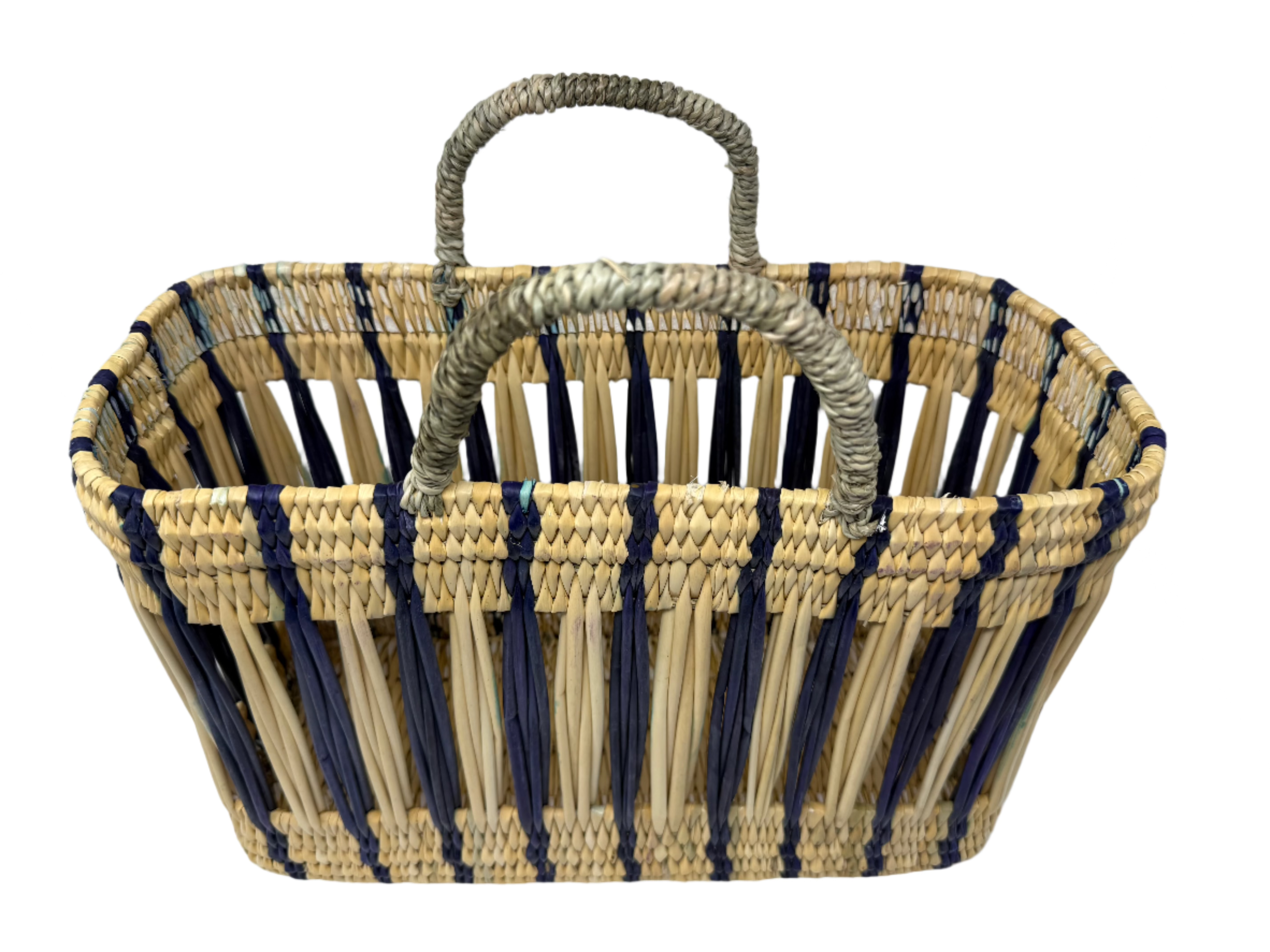 Essaouira Reed Basket Bag – Dark Blue Stripe