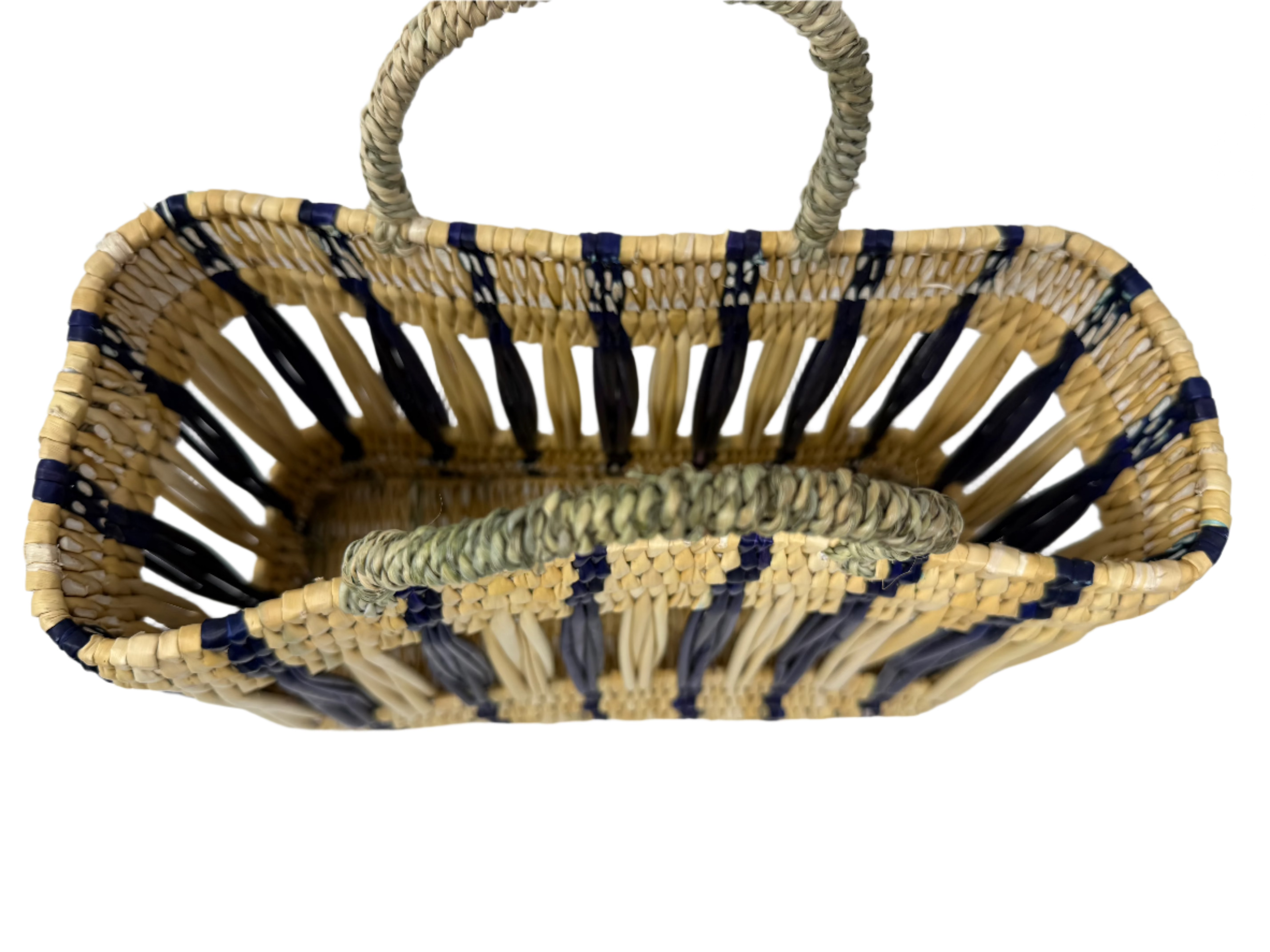 Essaouira Reed Basket Bag – Dark Blue Stripe