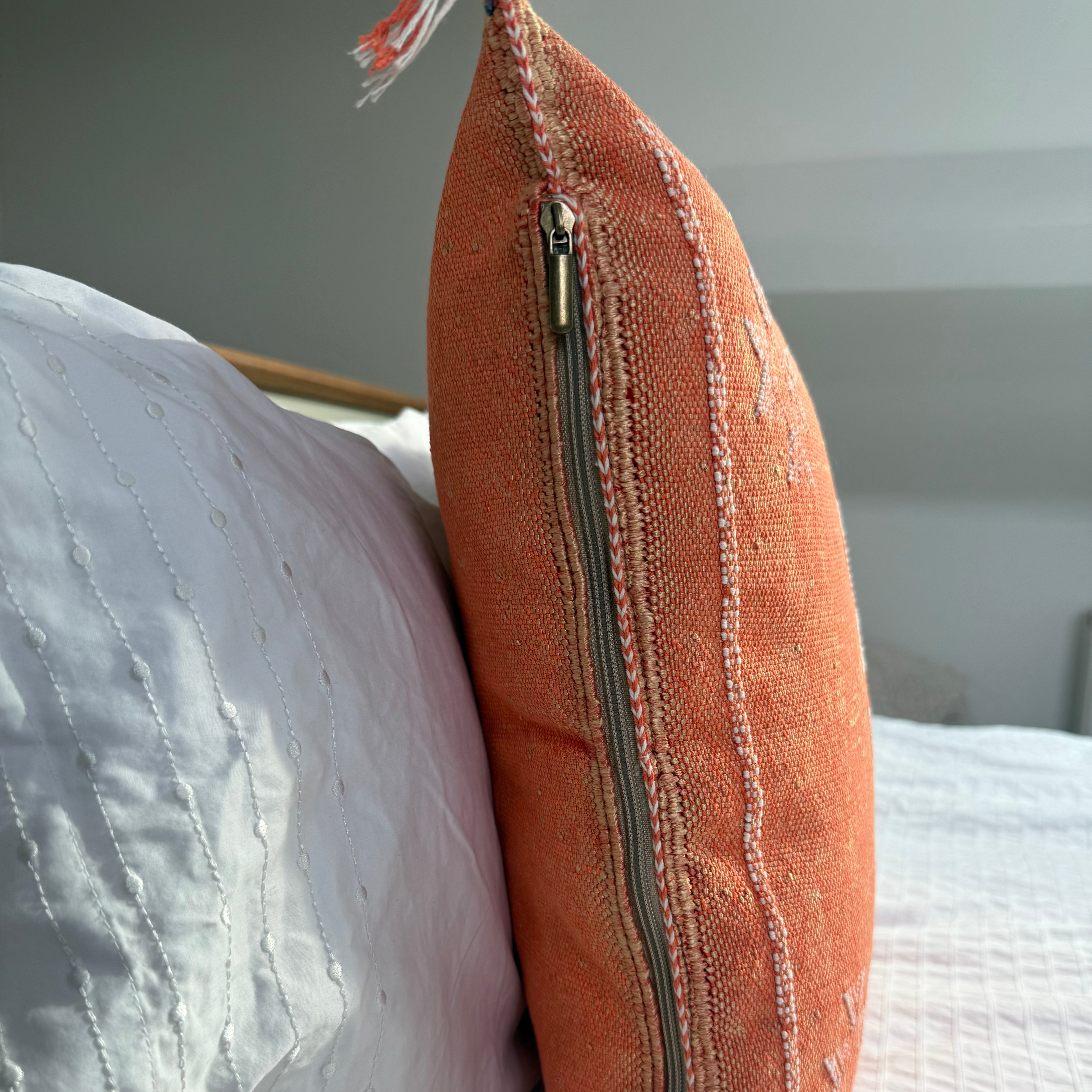 Peach Handmade Moroccan Cactus Silk Cushion – 50x50cm