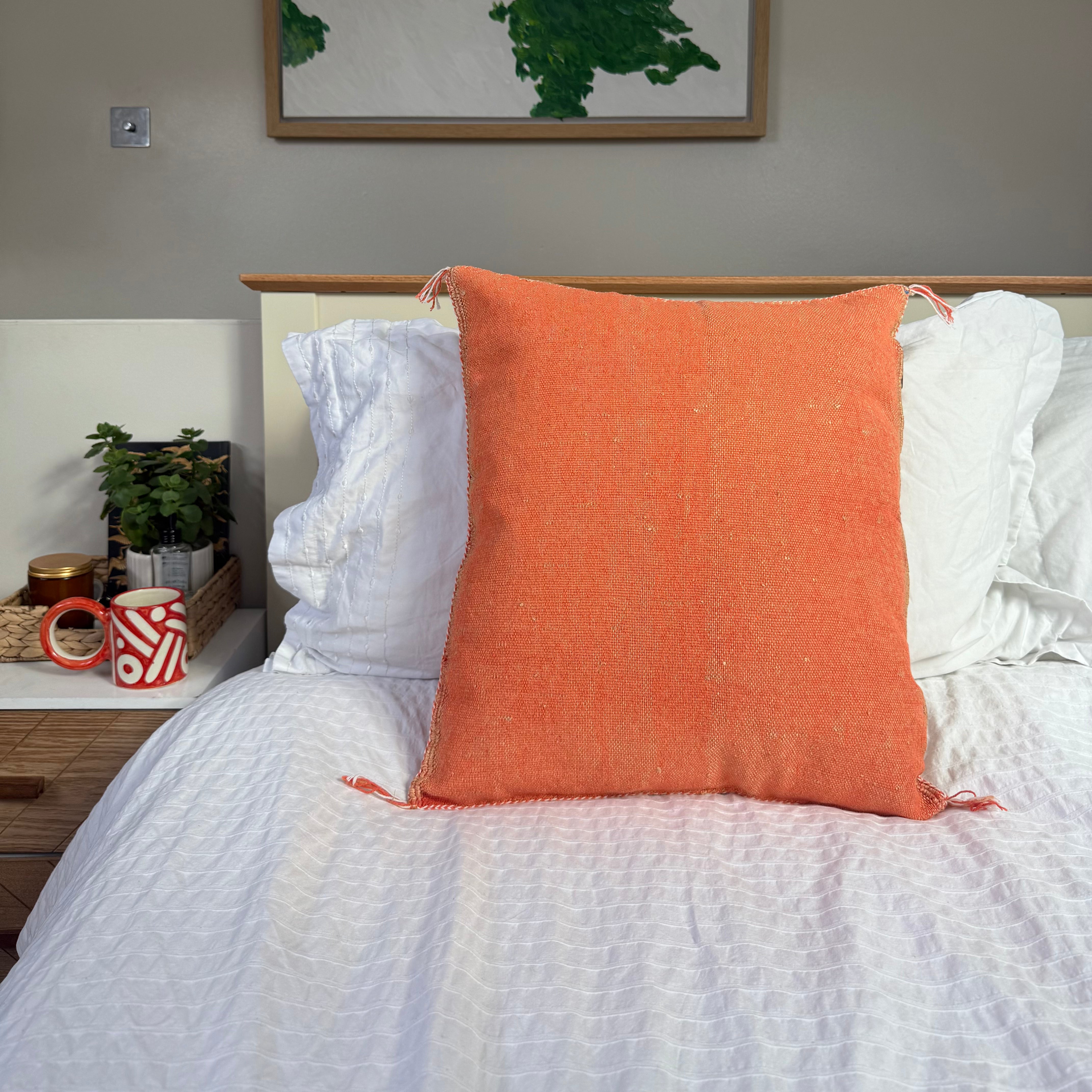 Peach Handmade Moroccan Cactus Silk Cushion – 50x50cm