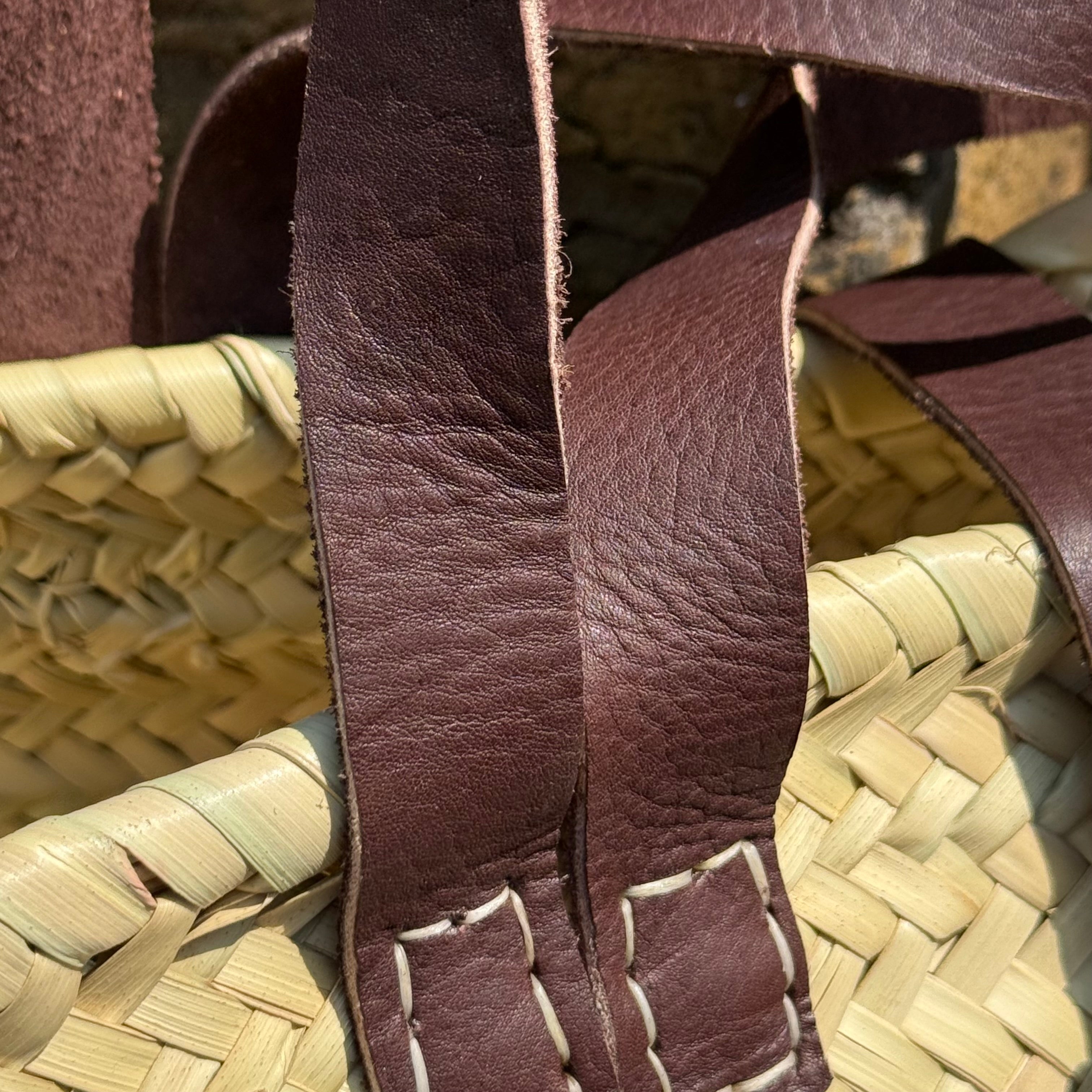 French Market Basket with Leather Handles – Handmade Palm Leaf Tote