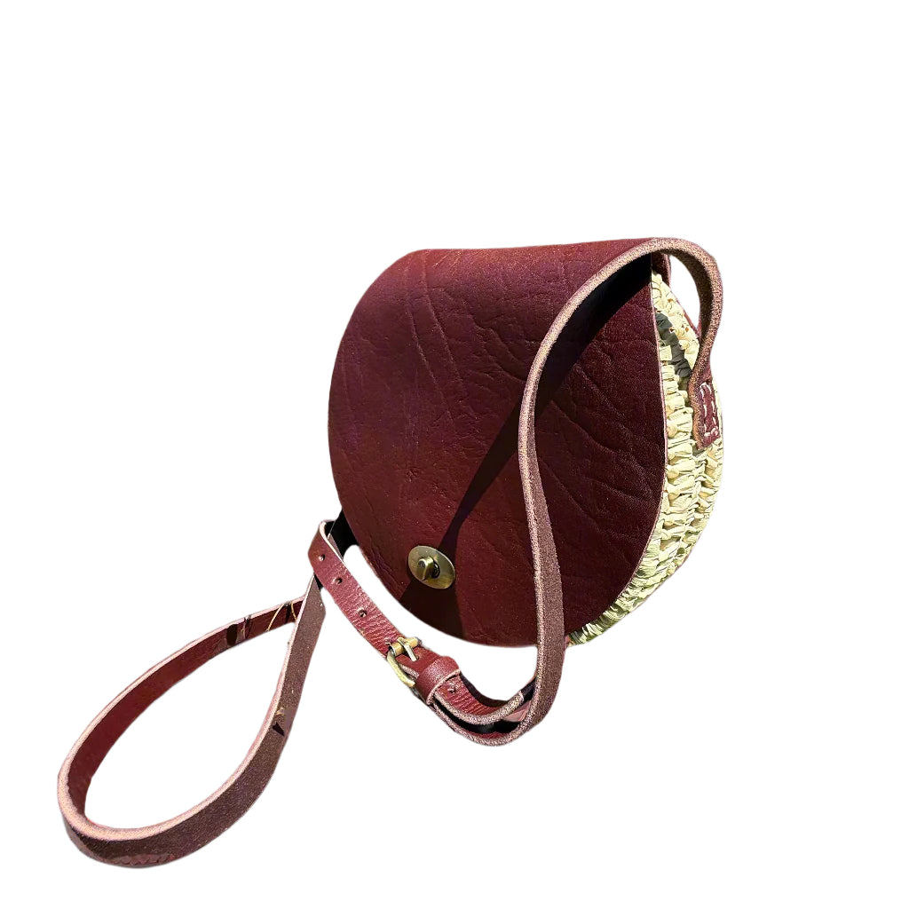Handwoven Palm Leaves & Leather wicker Saddle Bag