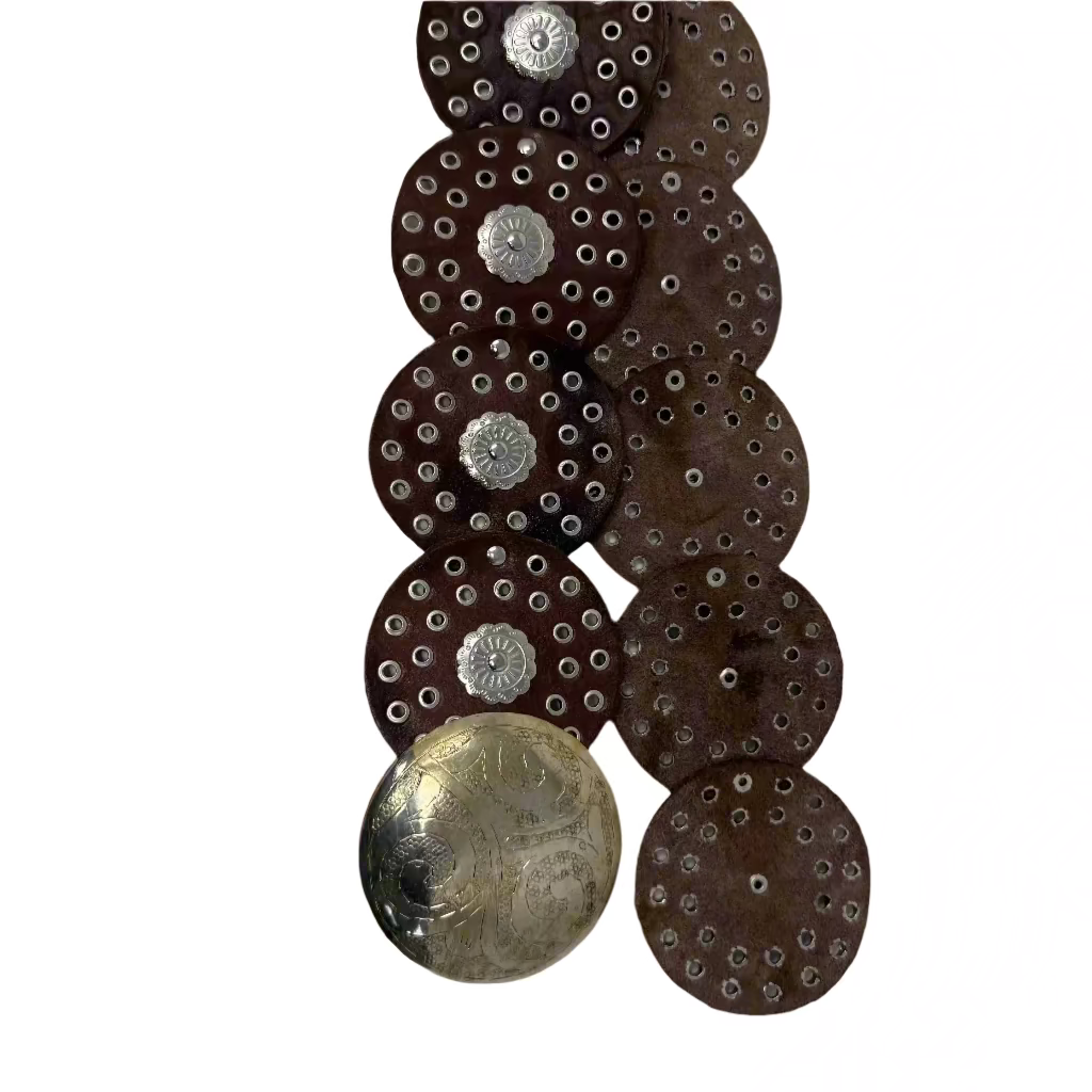 Brown Boho Leather Disc Belt – Handmade Wide Festival Belt