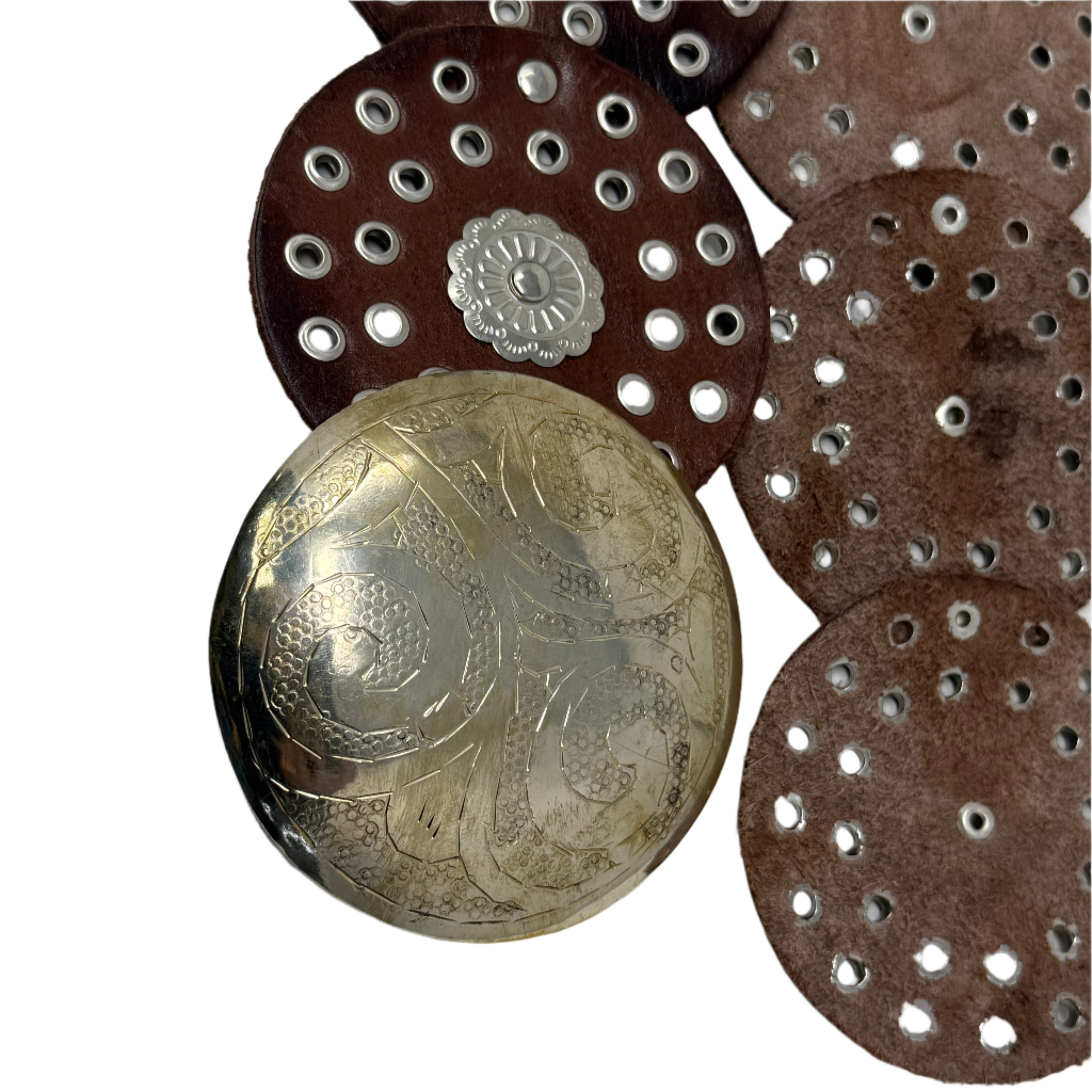 Brown Boho Leather Disc Belt – Handmade Wide Festival Belt