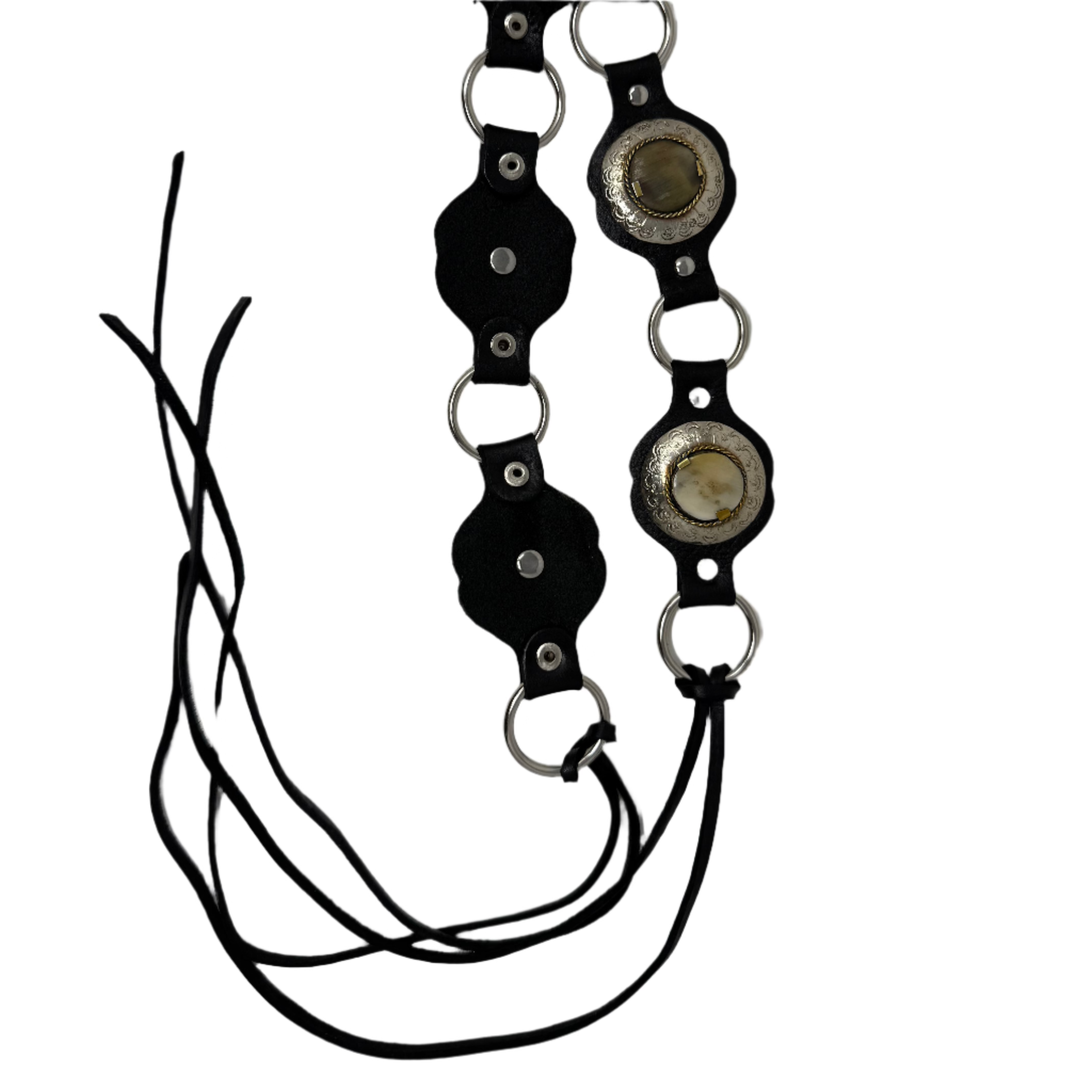 Black Handcrafted Shell Disc Leather Belt