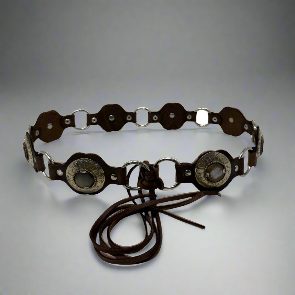 Brown Handcrafted Shell Disc Leather Belt