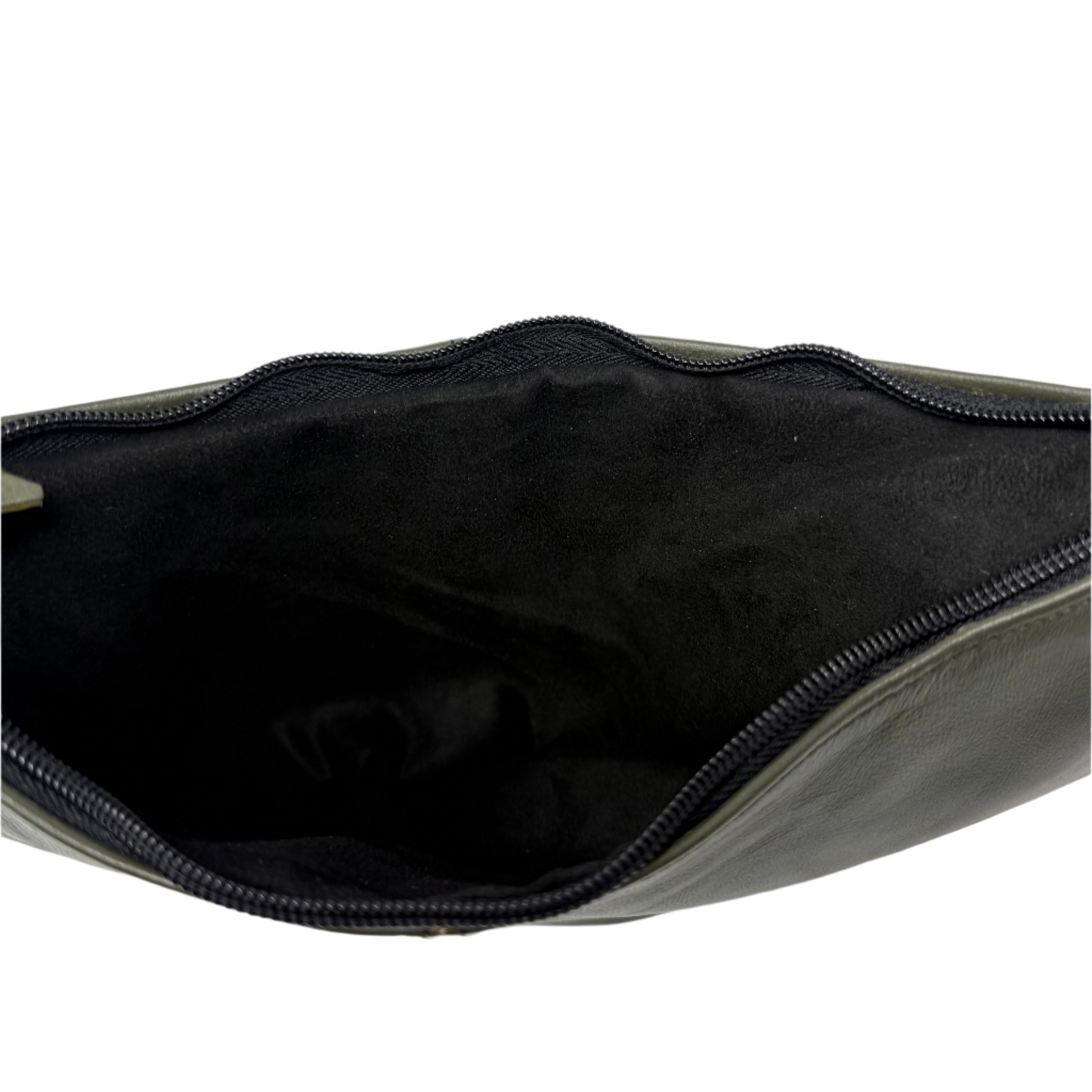 Olive Green Half Moon Leather Shoulder Bag – Handmade with Braided Handle
