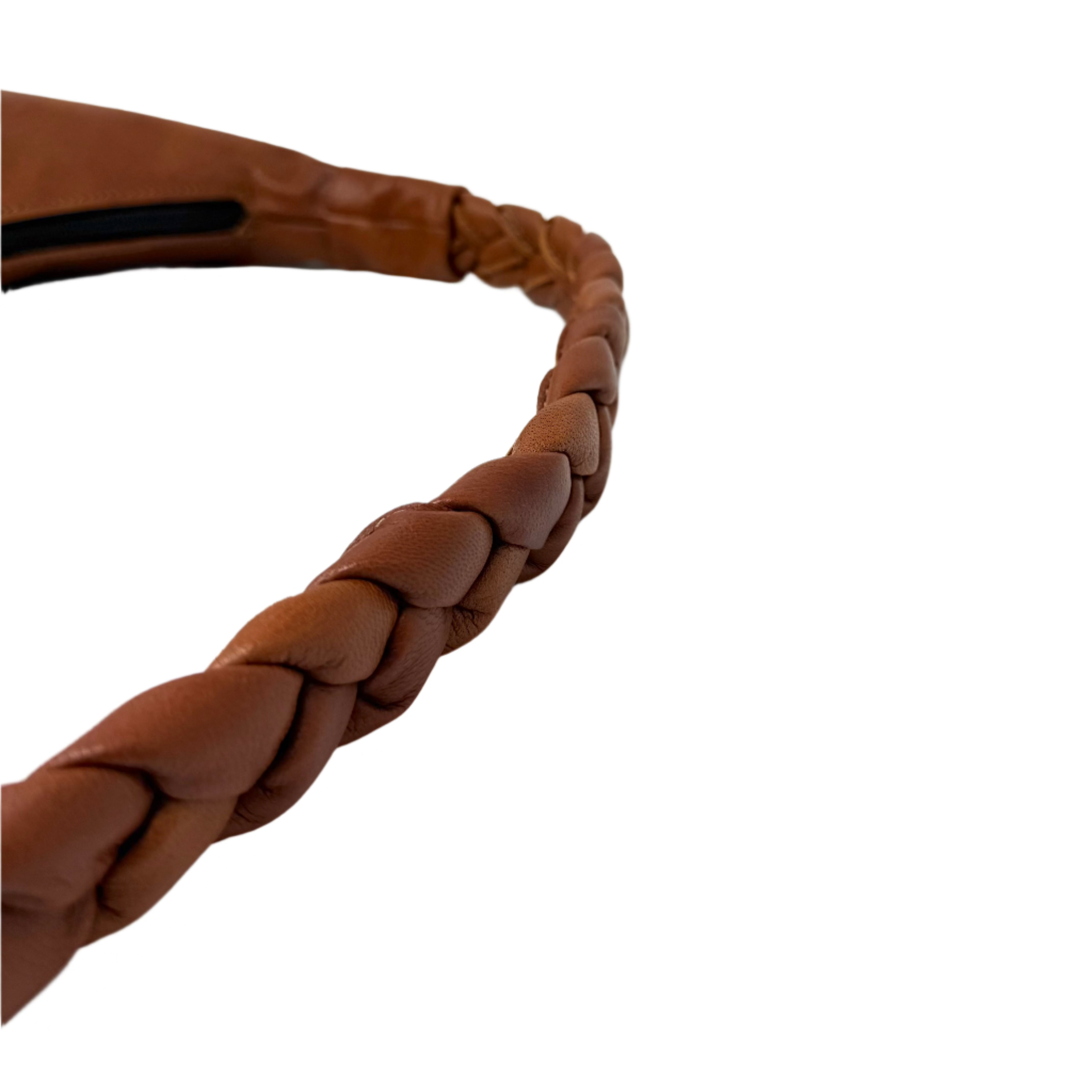 Tan Half Moon Leather Shoulder Bag – Handmade with Braided Handle