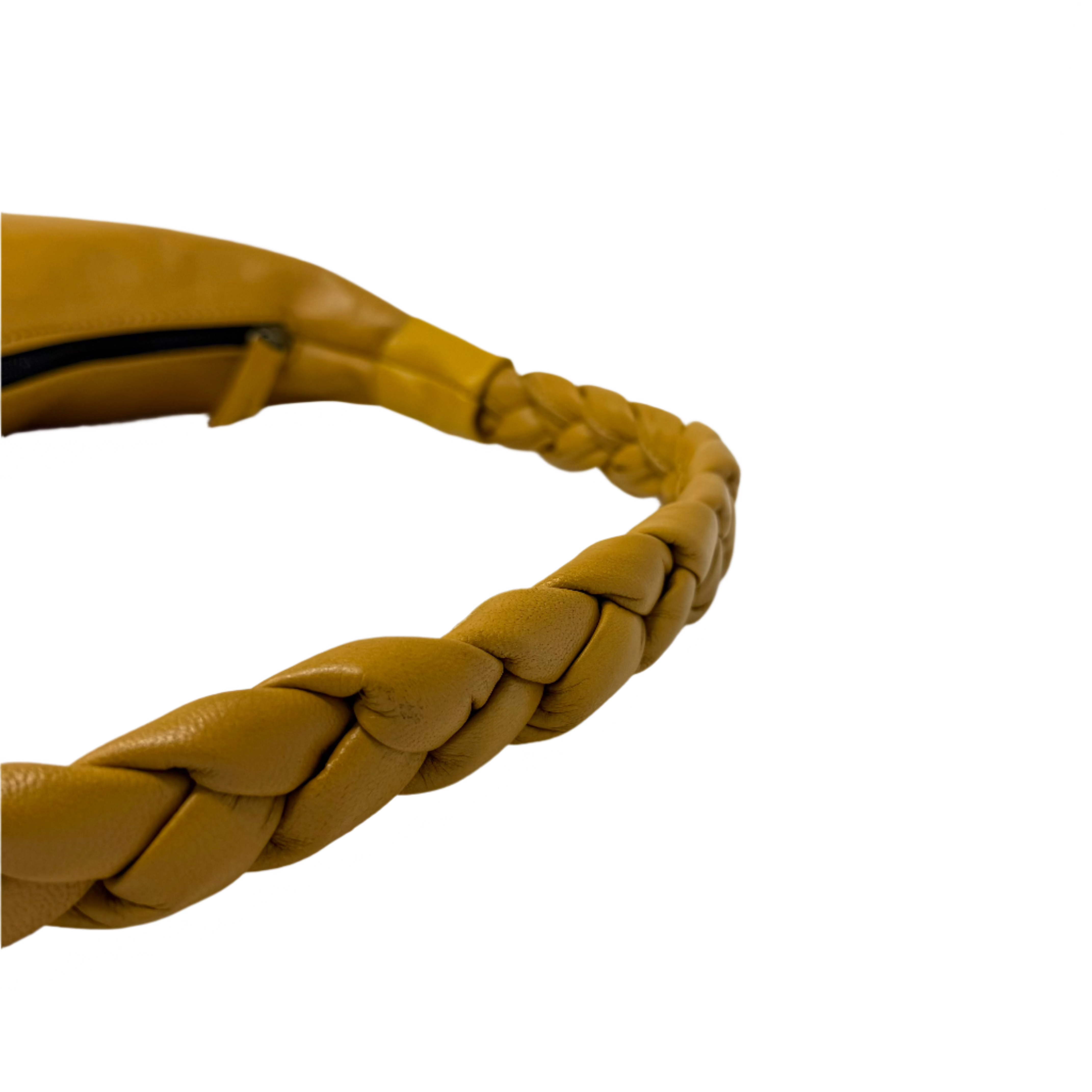 Yellow Half Moon Leather Shoulder Bag – Handmade with Braided Handle