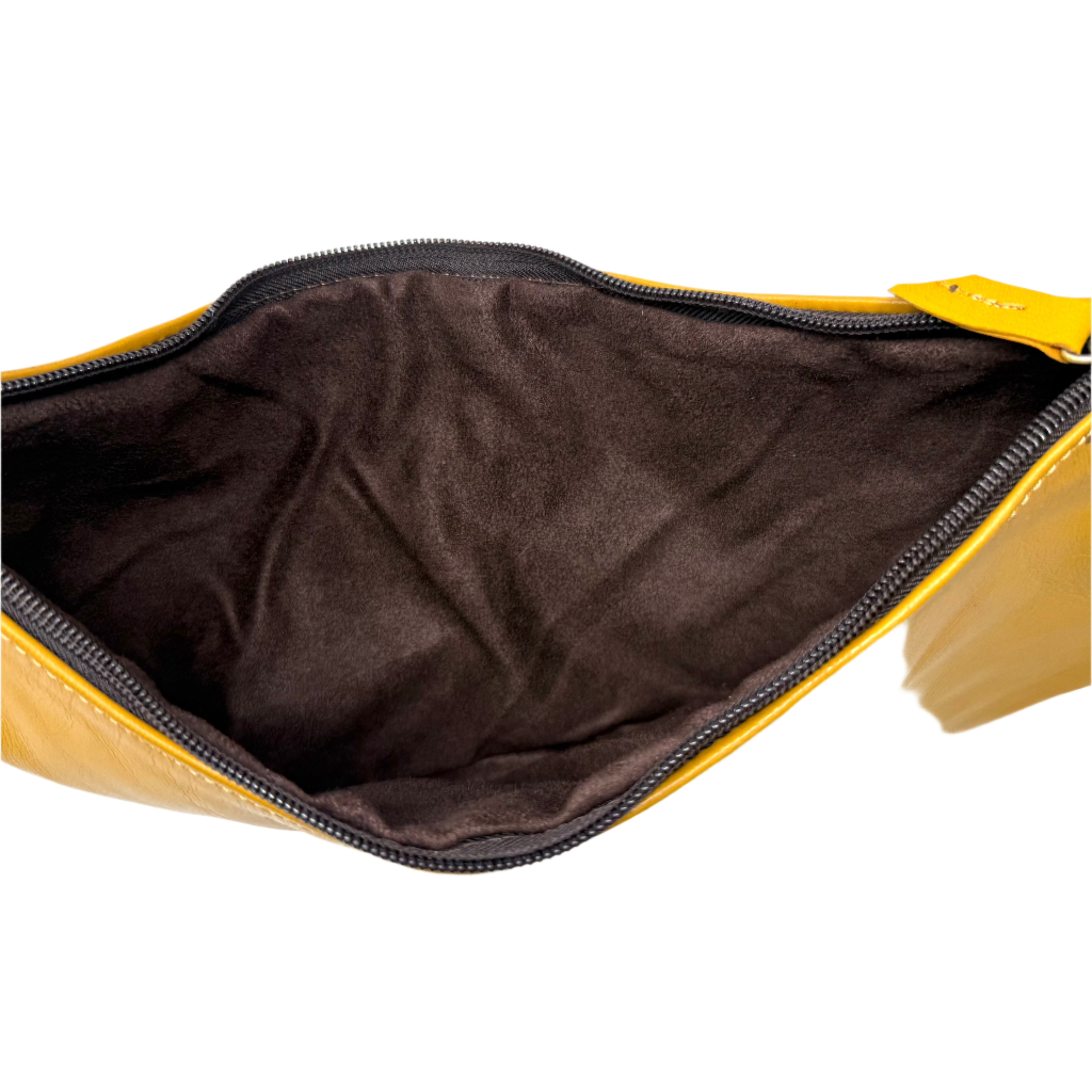 Yellow Half Moon Leather Shoulder Bag – Handmade with Braided Handle