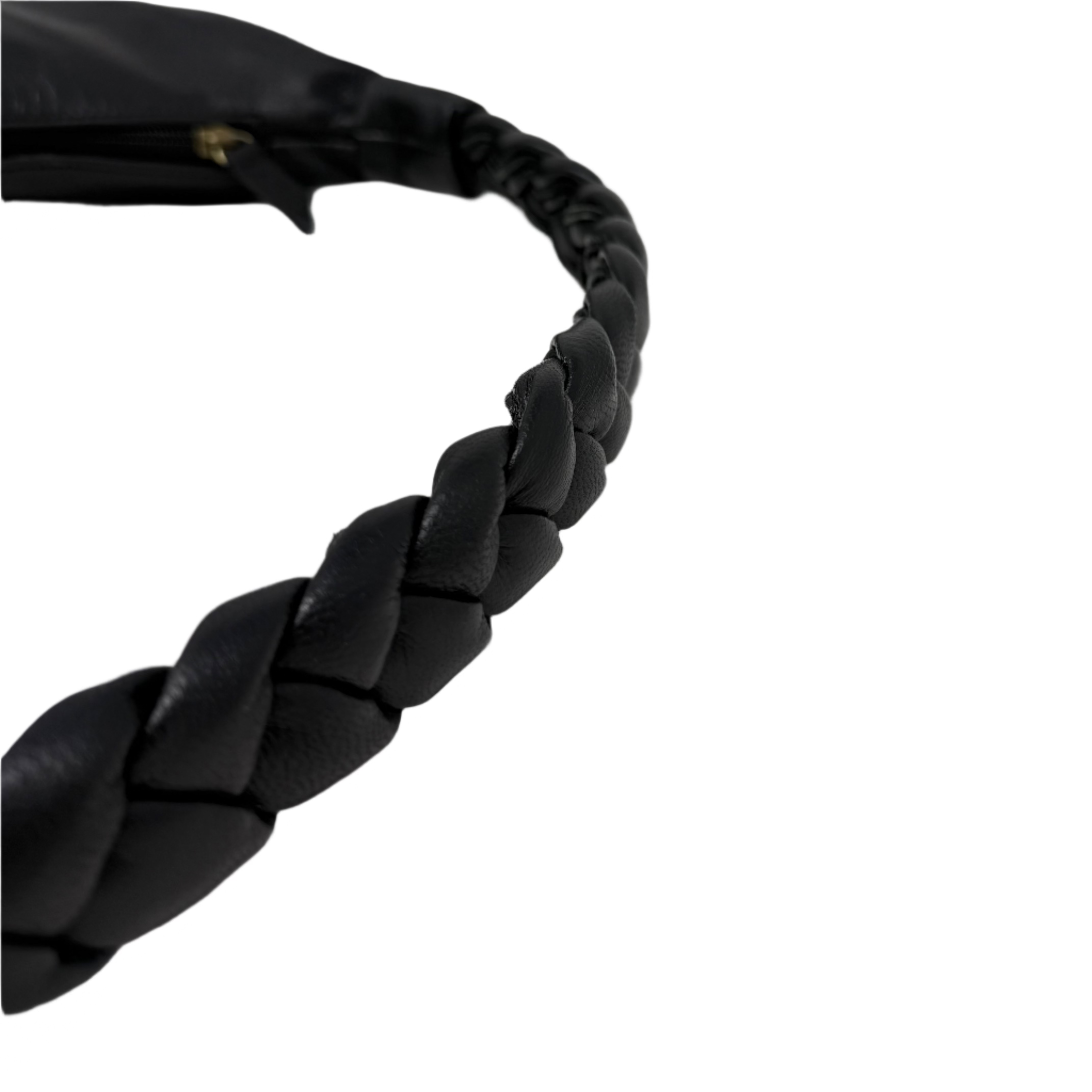Black Half Moon Leather Shoulder Bag – Handmade with Braided Handle