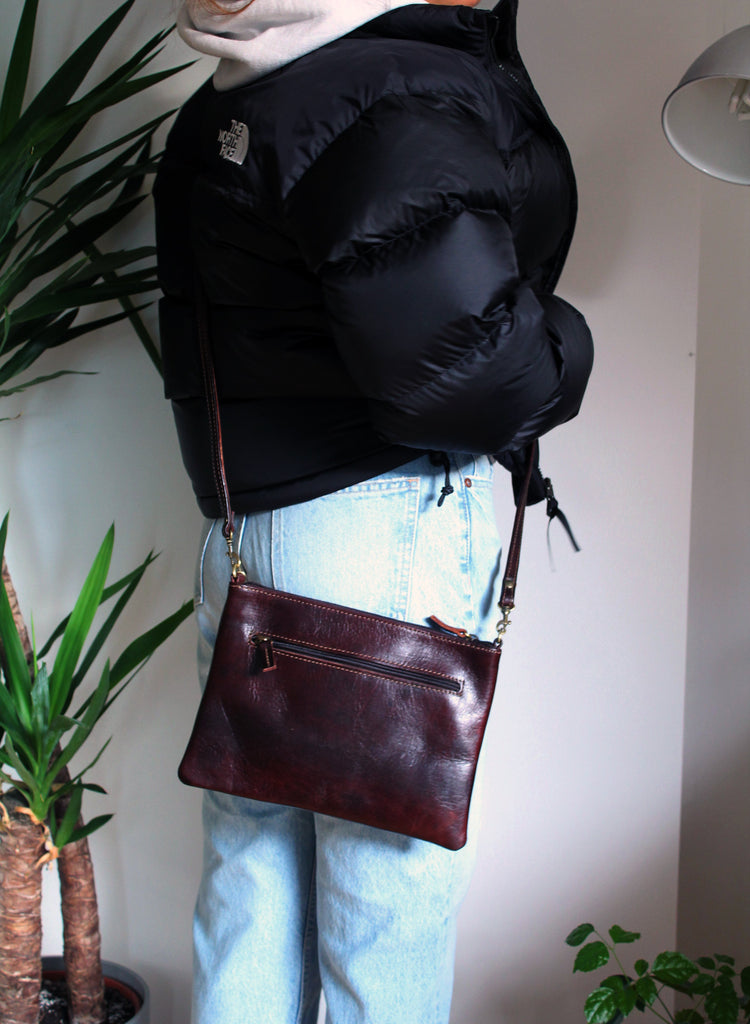 Dark Brown Crossbody Leather Clutch Bag - Artisan Stories