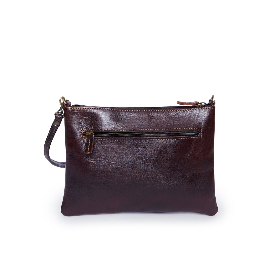 Dark Brown Crossbody Leather Clutch Bag - Artisan Stories
