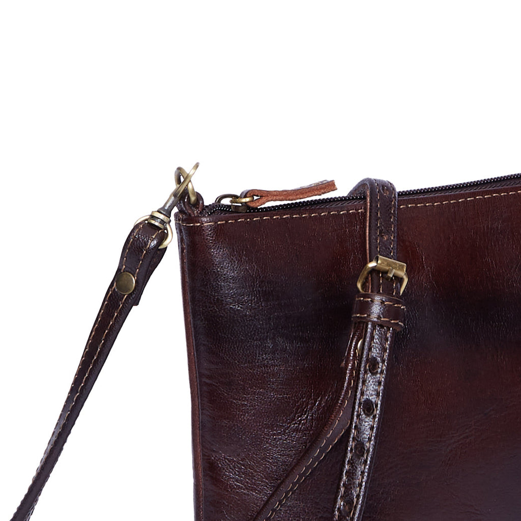 Dark Brown Crossbody Leather Clutch Bag - Artisan Stories