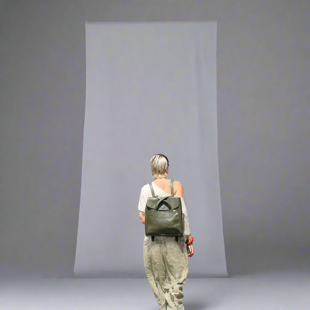 Leather Tote Backpack Cleo Army green