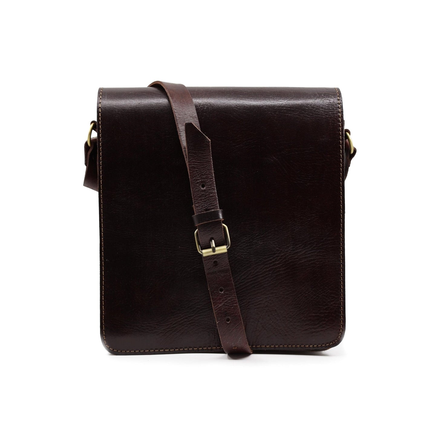 Dark brown leather Midi Messenger Bag - Artisan Stories