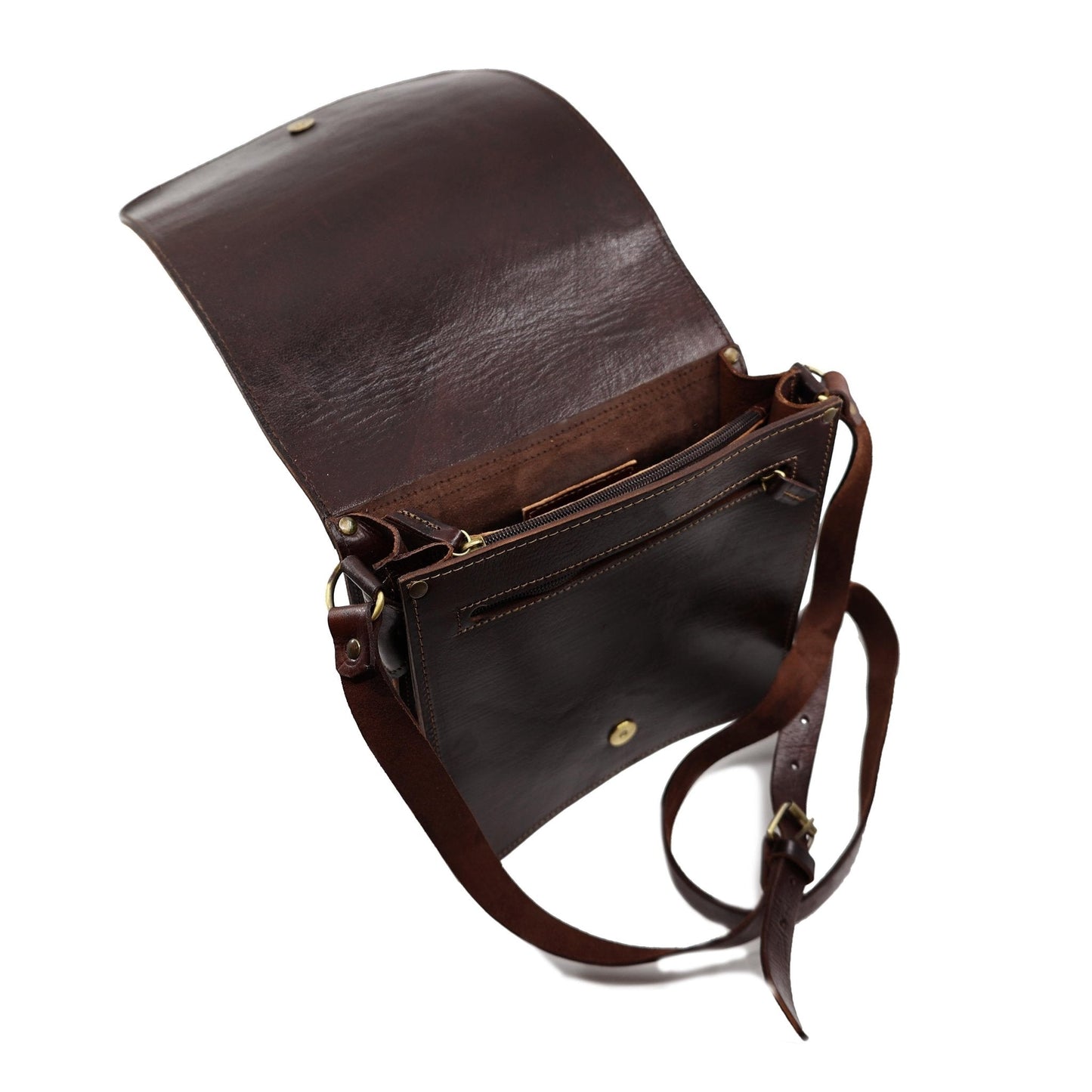 Dark brown leather Midi Messenger Bag - Artisan Stories