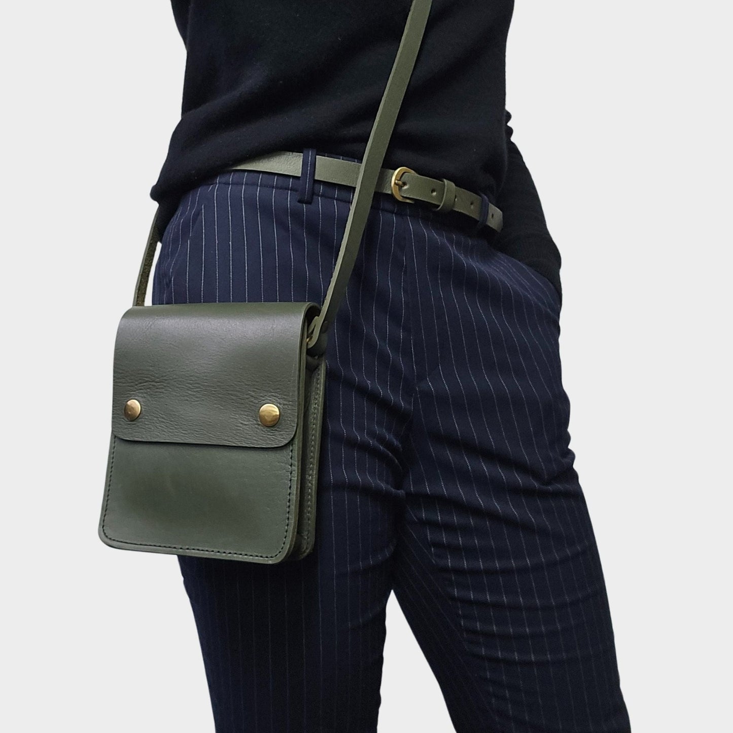 Green Small Leather Crossbody Bag with Pop Closure - Artisan Stories