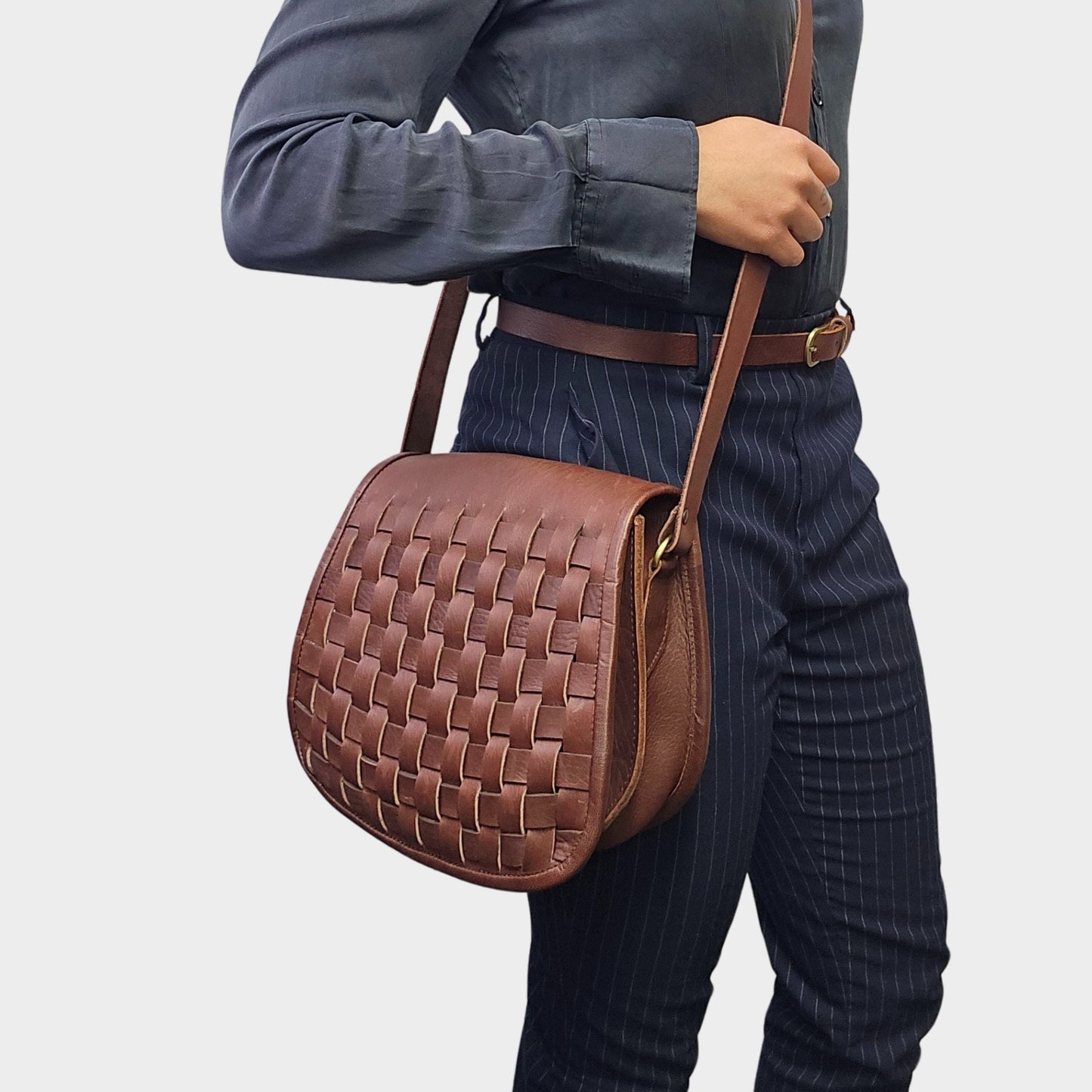 Leather Sam Woven Saddle Bag - Chocolate - Artisan Stories