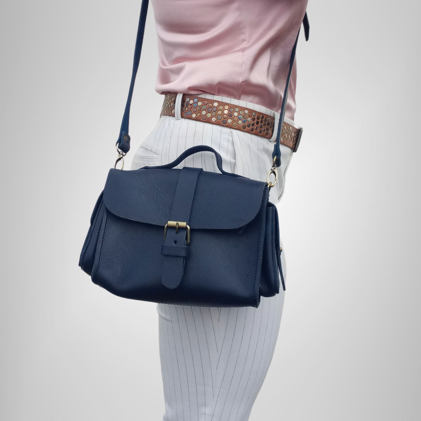 Flora Leather Handbag - Blue