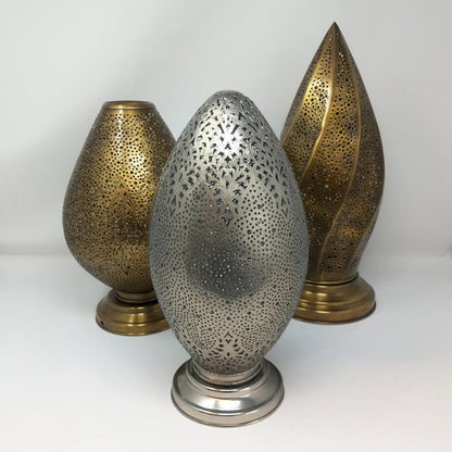 Silver Brass patterned Filigree table lamp egg shape