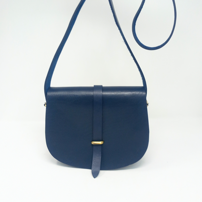 Loop Closure Leather Saddle Bag Sam Crossbody - Navy Blue