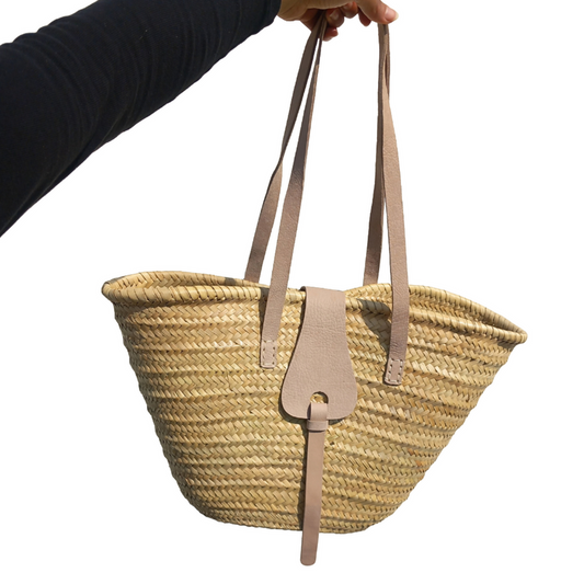 French shopper Basket leather loop closing