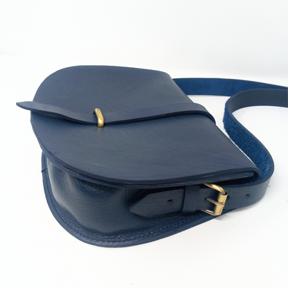 Loop Closure Leather Saddle Bag Sam Crossbody - Navy Blue