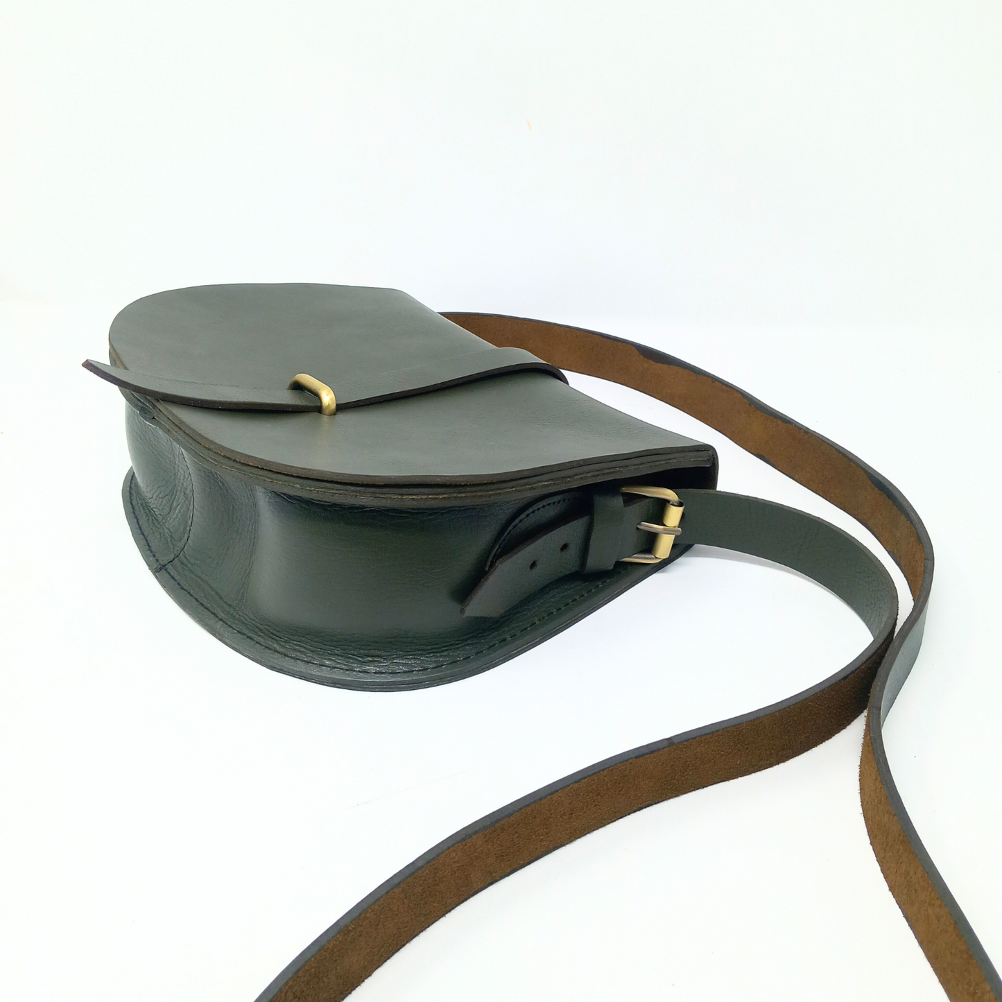 Loop Closure Leather Saddle Bag Sam Crossbody - Khaki Green