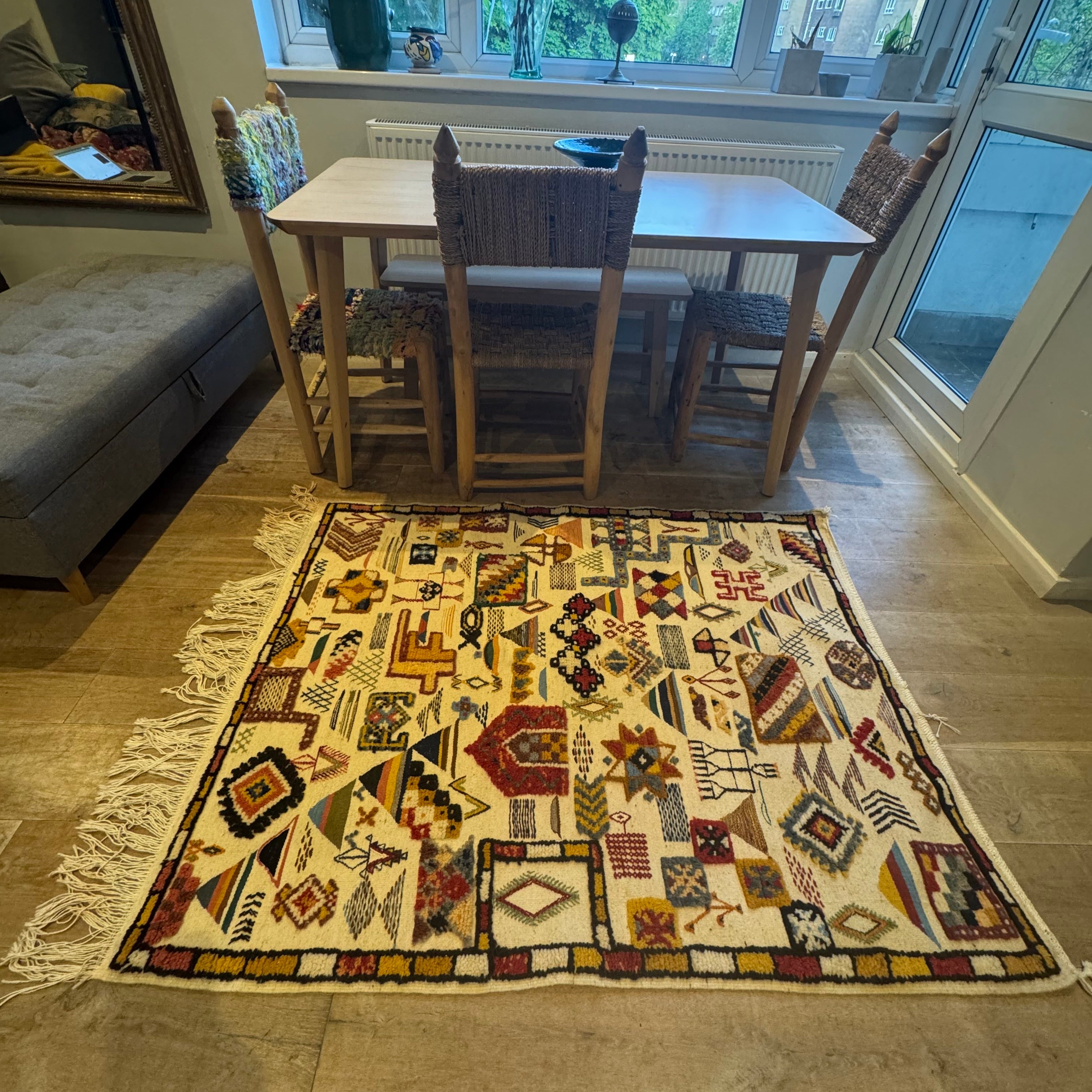 Reversible Taznakht Wool Rug – Berber Symbols | 150 x 118 cm