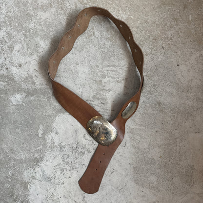 Boho Moroccan wave Leather  Belt – light Brown with  Silver Detailing