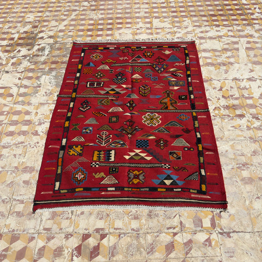 Handwoven Taznakht Wool Rug – 163x120 cm | Rich Red Berber Motifs