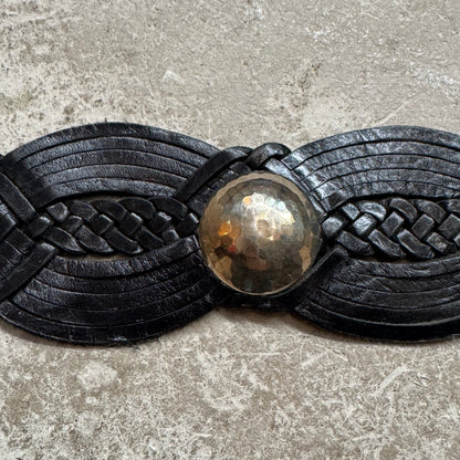 Black Boho Braided Leather Belt – Vintage Look, Silver Buckle