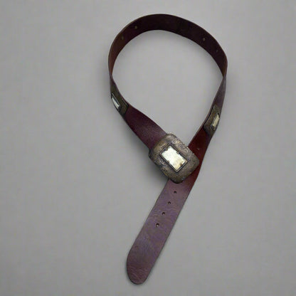 Chocolate Brown Leather Belt – Antique rectangle Brass Buckle & Horn Detail
