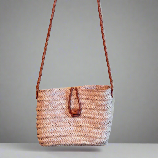 Handwoven Straw Bag woven Leather Strap