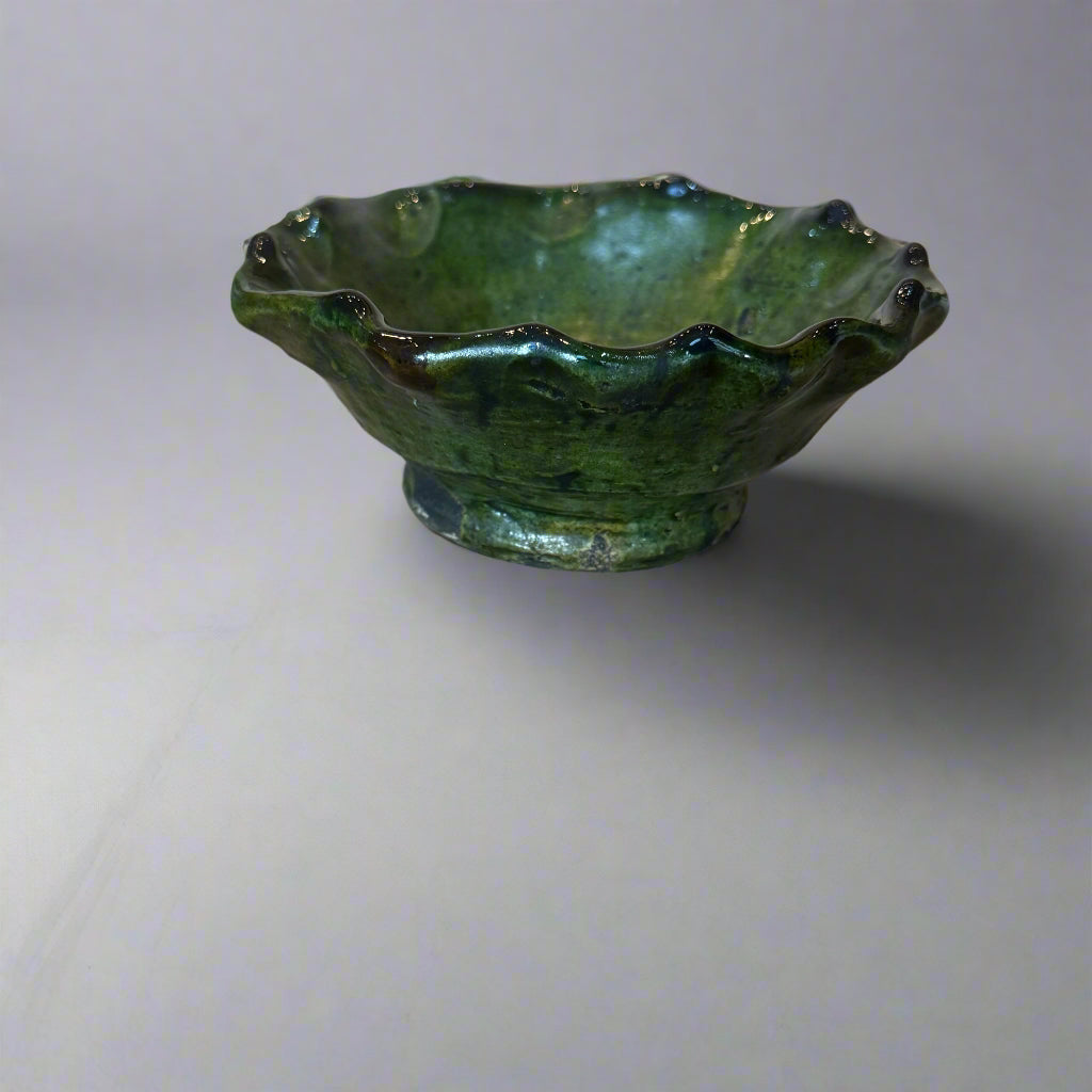 Handmade Tamegroute Green Bowl – Rustic Moroccan Pottery (13cm)