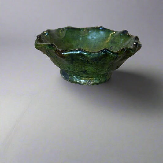 Handmade Tamegroute Green Bowl – Rustic Moroccan Pottery (13cm)