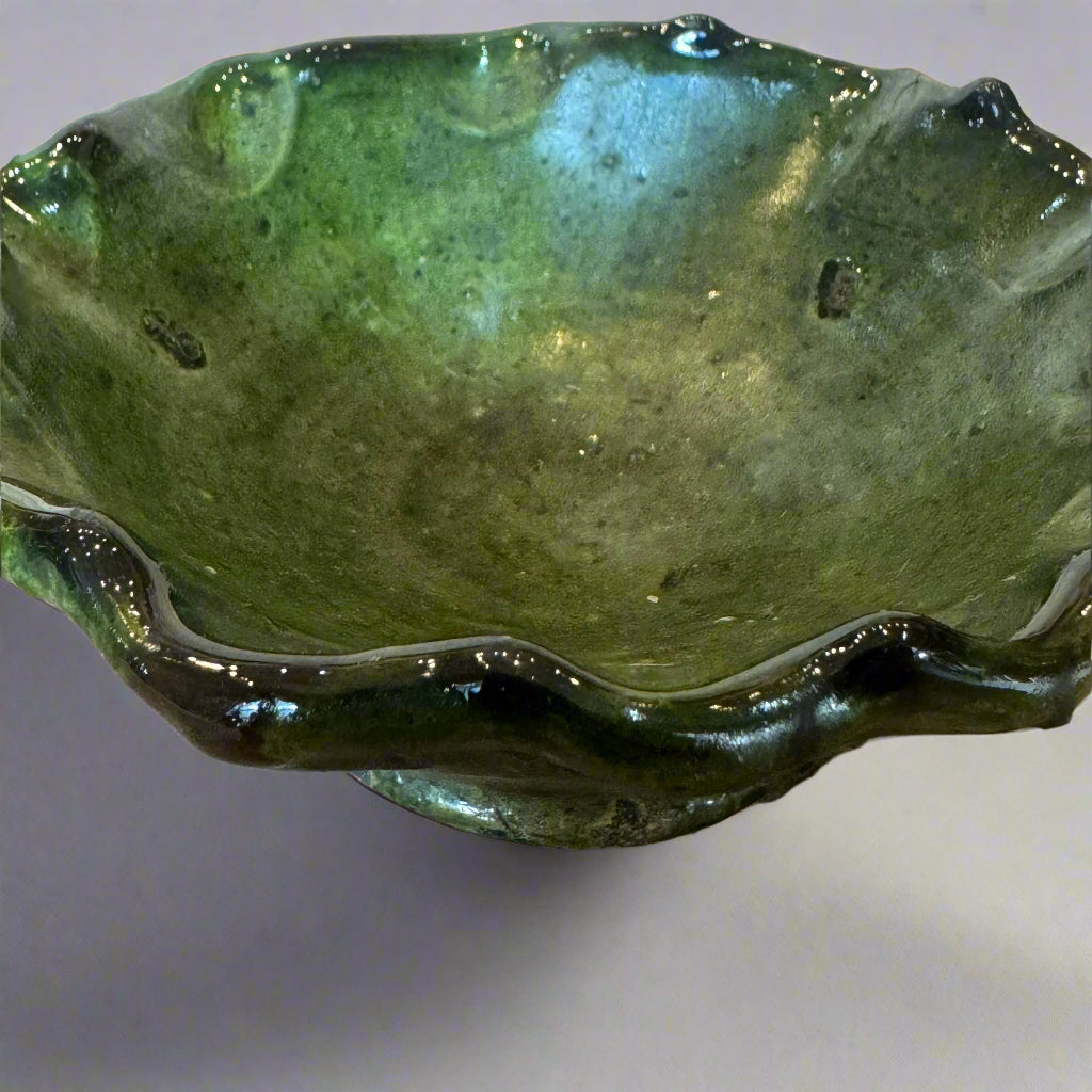Handmade Tamegroute Green Bowl – Rustic Moroccan Pottery (13cm)