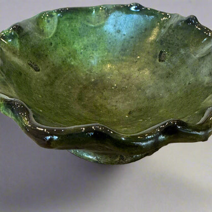Handmade Tamegroute Green Bowl – Rustic Moroccan Pottery (13cm)
