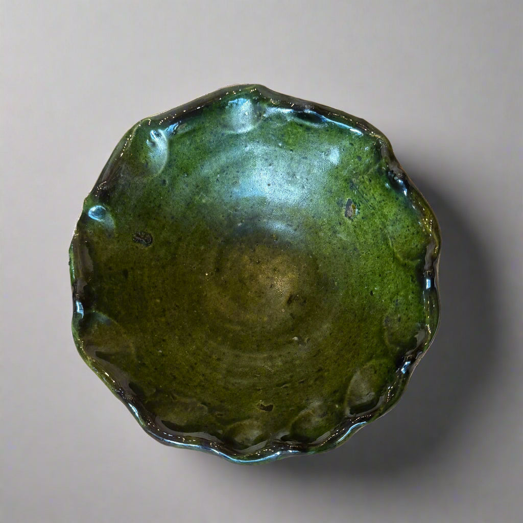 Handmade Tamegroute Green Bowl – Rustic Moroccan Pottery (13cm)