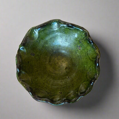 Handmade Tamegroute Green Bowl – Rustic Moroccan Pottery (13cm)