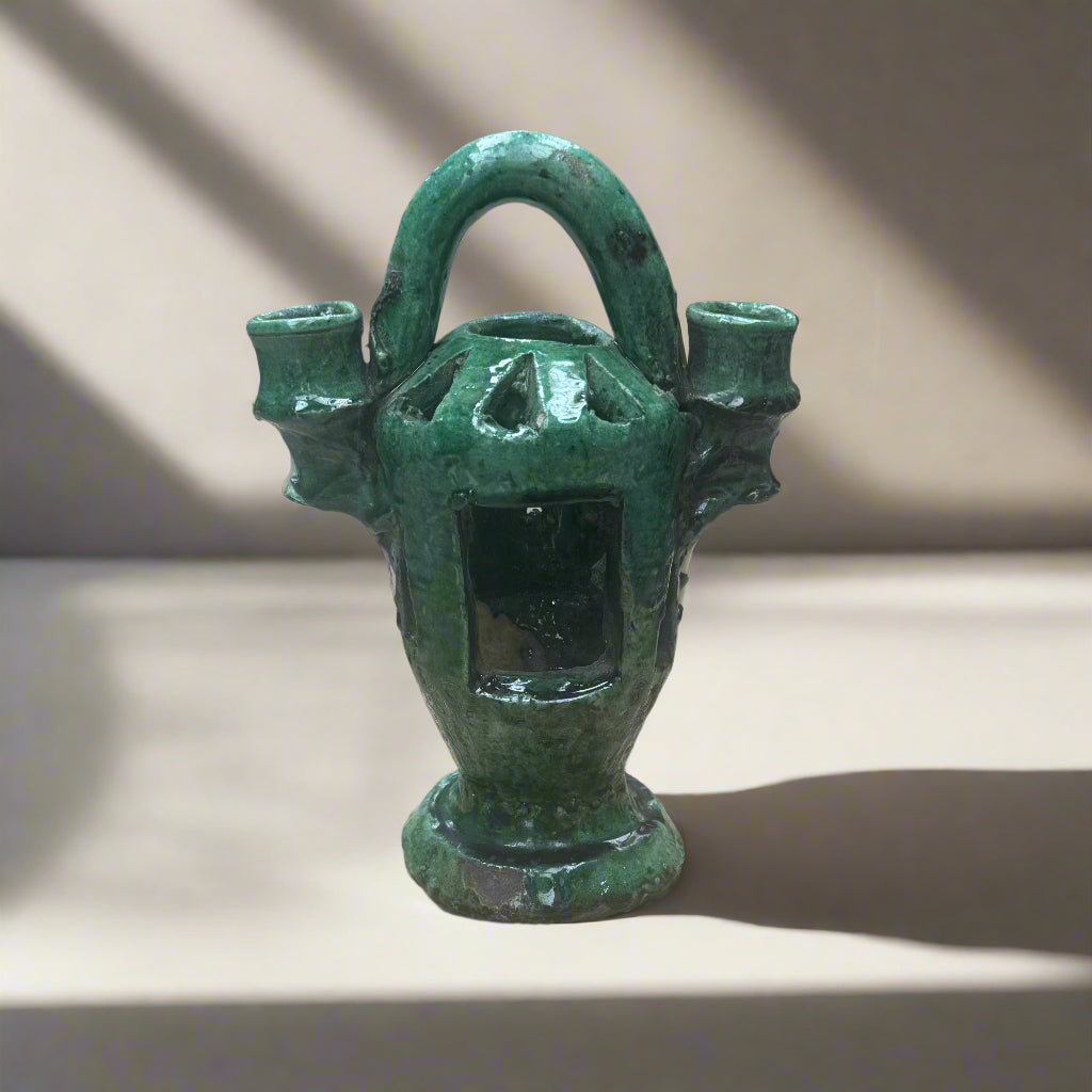 Handcrafted Tamegroute Incense Burner & Dual Candle Holder