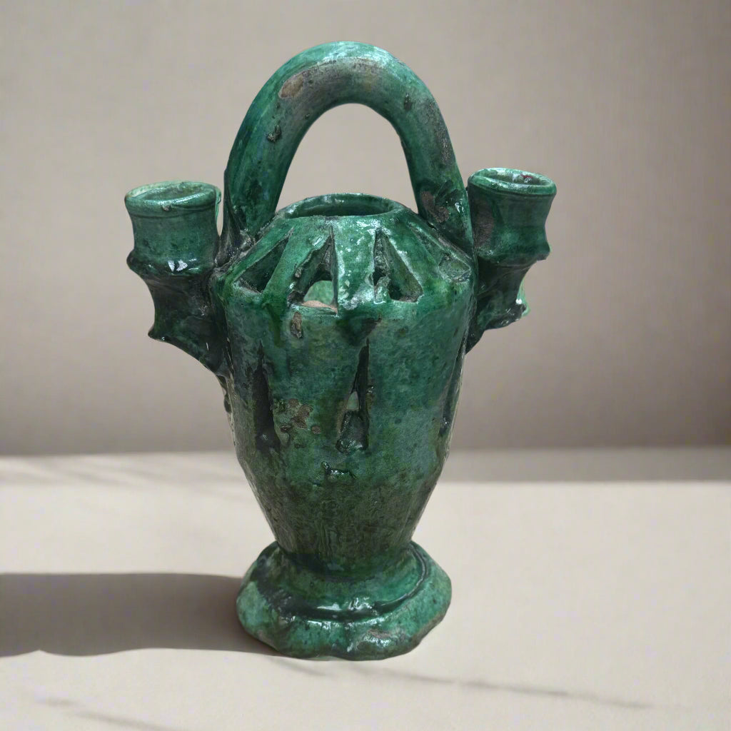 Handcrafted Tamegroute Incense Burner & Dual Candle Holder