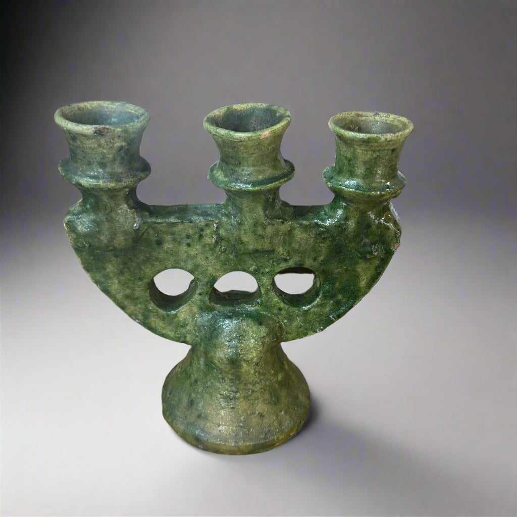 Tamegroute Pottery Three branch candelabra