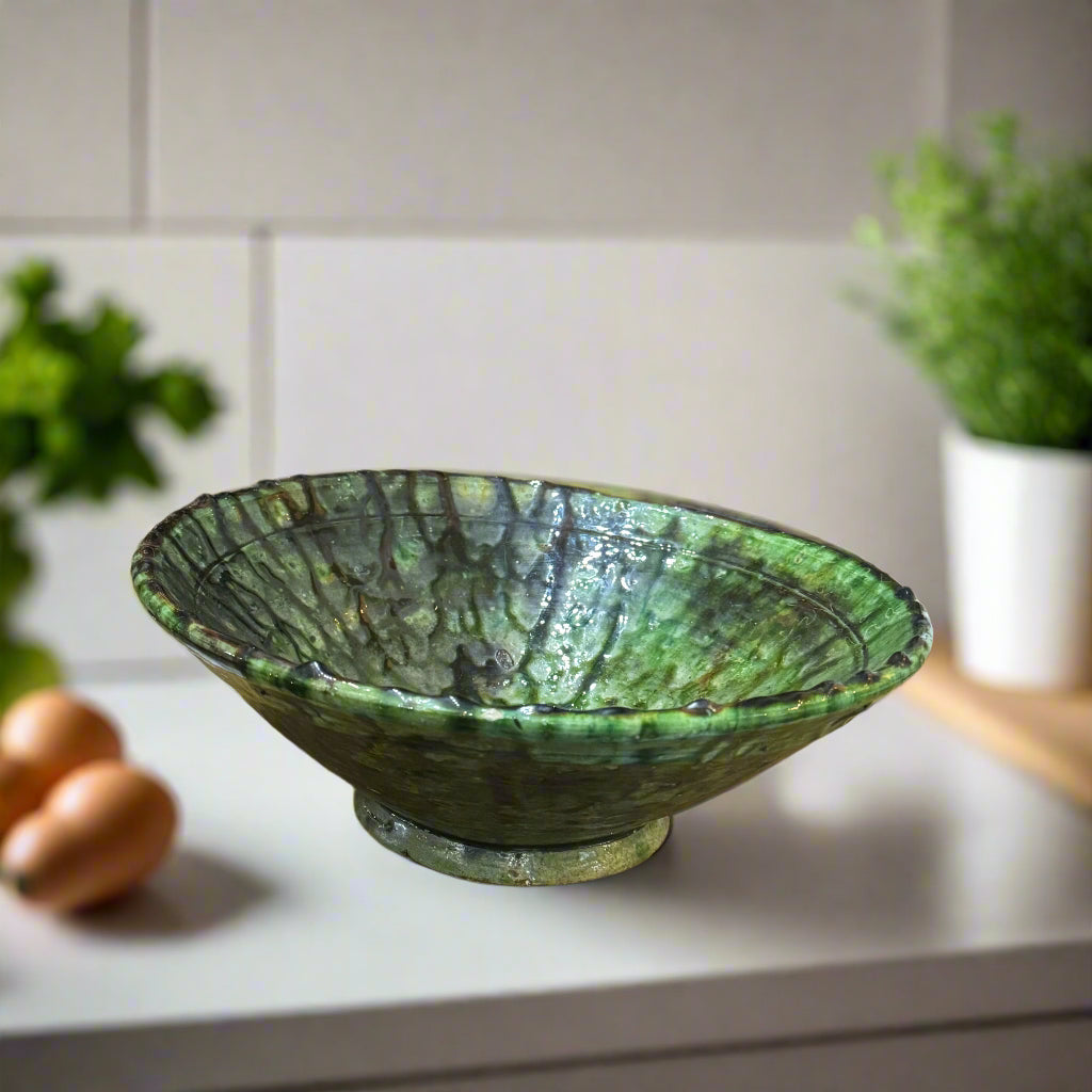 Tamegroute Fruit Bowl – Handmade Moroccan Centerpiece (Green or Yellow)