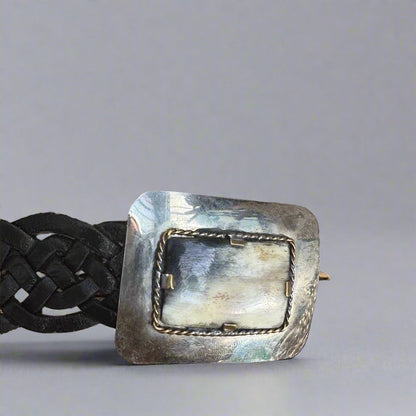Black Braided Leather Belt with handcrafted Silver Buckle – Handmade in Morocco