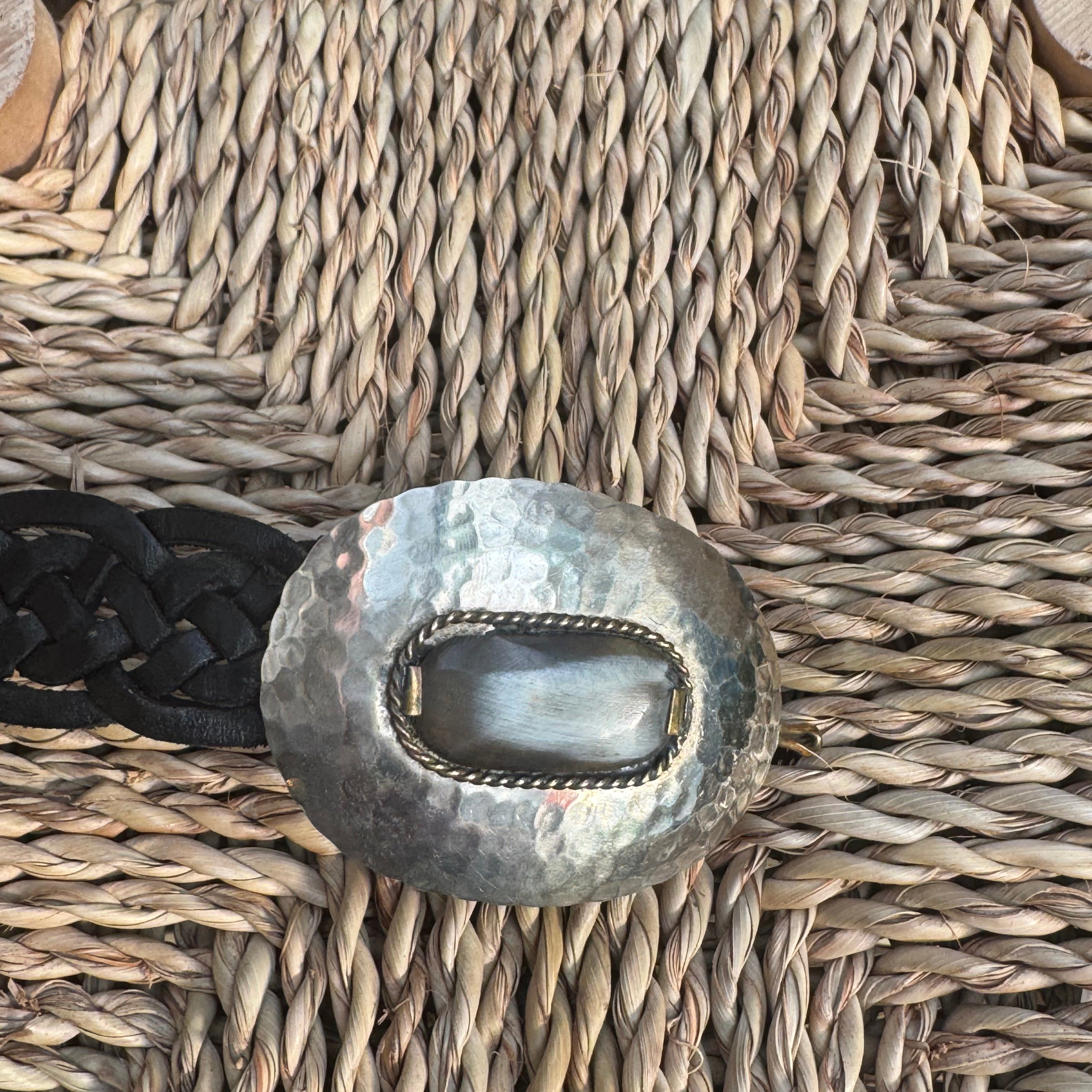 Black Braided Leather Belt with handcrafted Silver Buckle – Handmade in Morocco