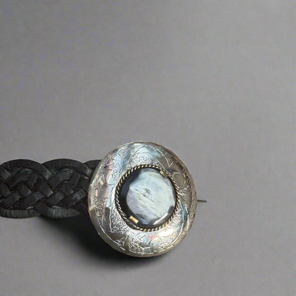 Black Braided Leather Belt with handcrafted Silver Buckle – Handmade in Morocco